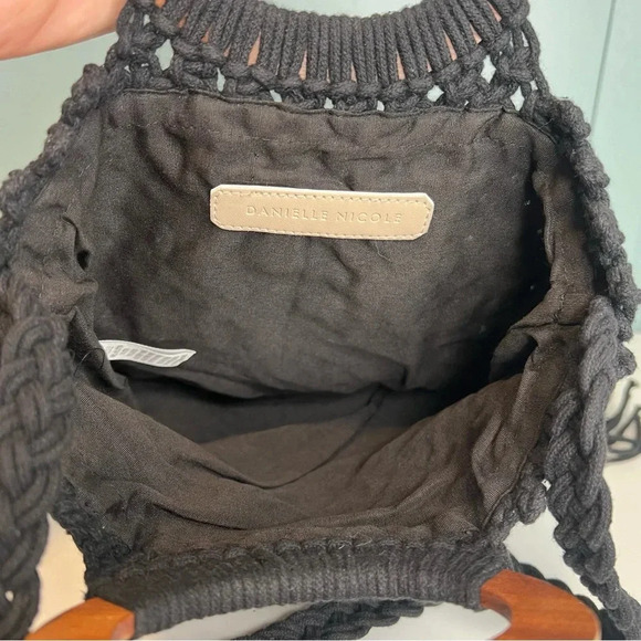 Danielle Nicole Black Macramé Boho Crossbody/Handbag with Fringe. - Picture 4 of 16